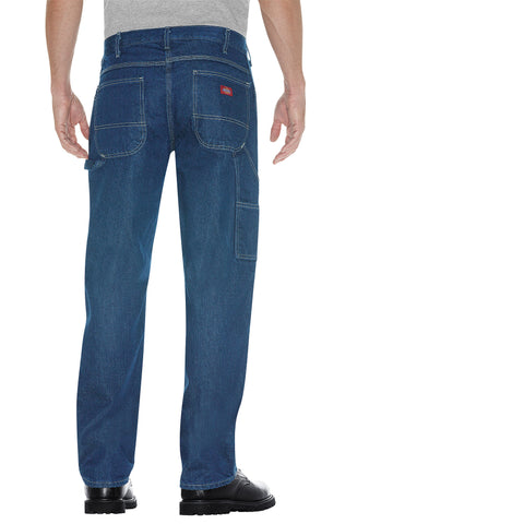 Stonewashed Indigo blue Dickies jeans, back.