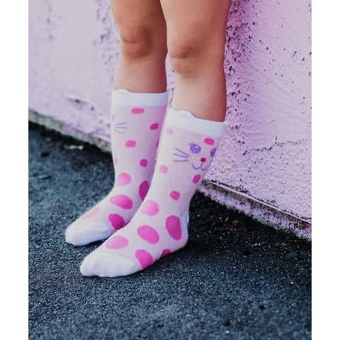 Girls Cat Face Crew Socks 6 Pack