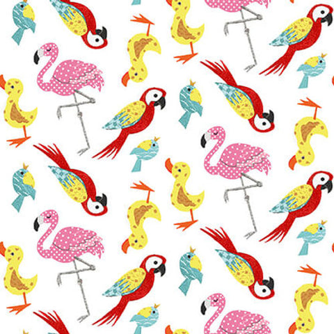 At The Zoo Collection Tossed Colorful Birds Cotton Fabric