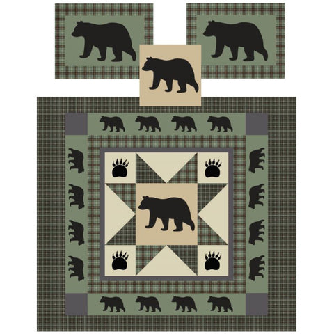Eight Point Star Black Bear Quilt Set DQ10076
