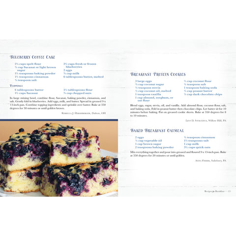 Wanda E. Brunstetter's Amish Friends Farmhouse Favorites Cookbook "Blueberry Coffee Cake" Recipe Sample Page