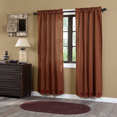Burgundy Star Homespun Curtains 202