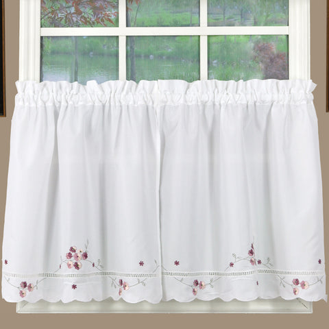 Curtains white rose accents