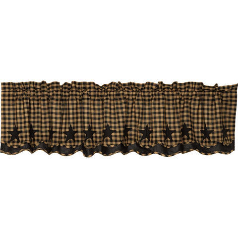 Victorian Heart curtain Black Star Layer scalloped valance.