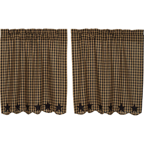 Victorian Heart Black Star Set of tier curtains.