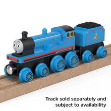 Edward toy train on wooden railway (not included)