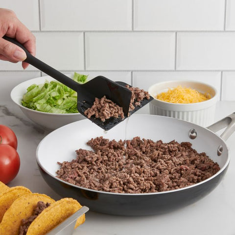 Ground Meat Chopper and Turner 22117 draining meat