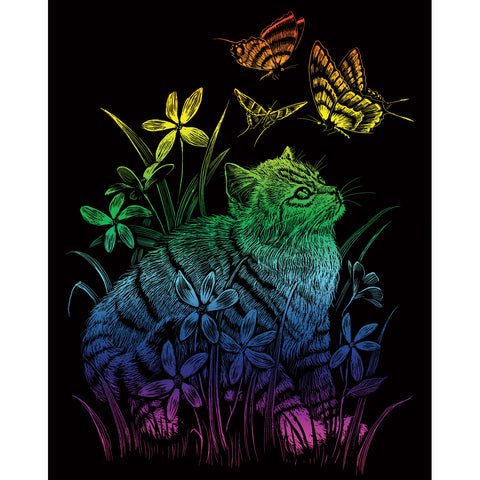 Engraving Art Rainbow Kitten & Butterflies RAIN26