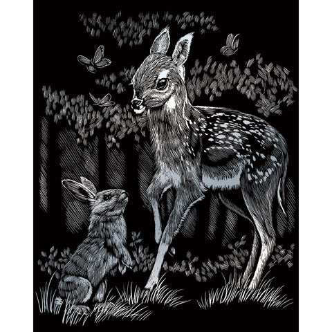 Engraving Art Silver Fawn & Bunny SILF45