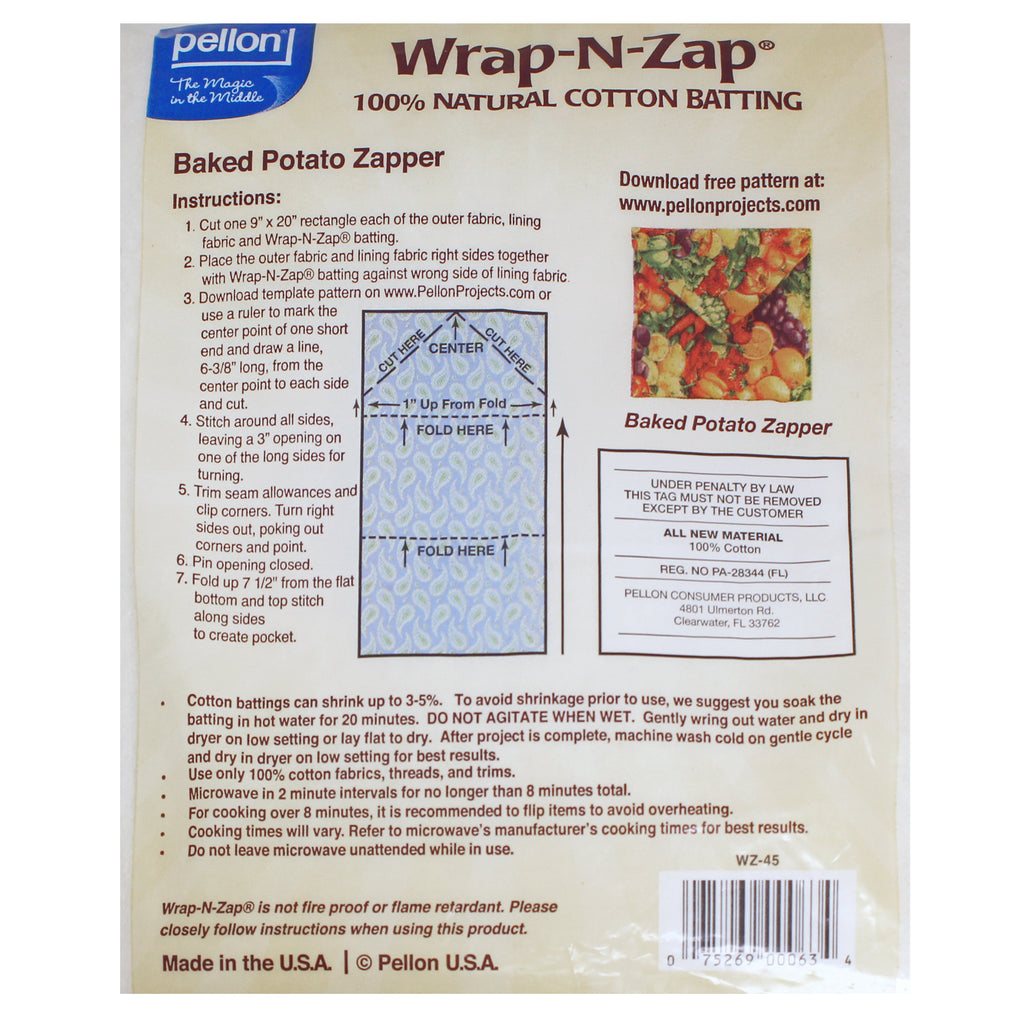  Pellon Wrap-N-Zap Cotton Quilt Batting, 45 by 36-Inch