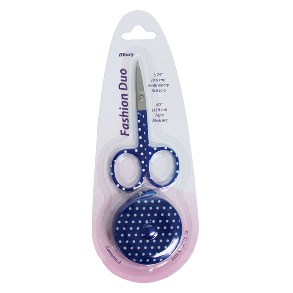 Scissors and tape measure set for kids - Blue with polka dots and