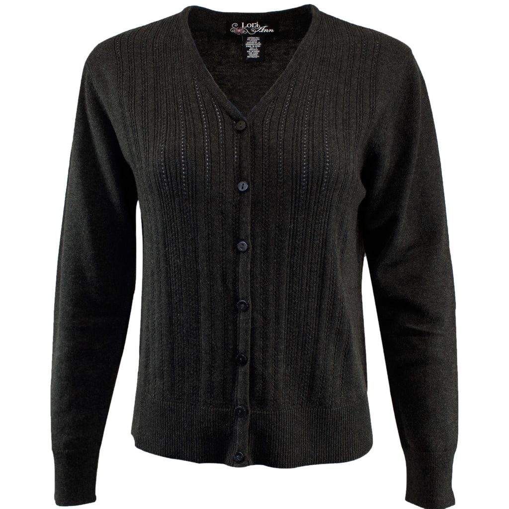Lori Ann Women's Simply Essential V-Neck Cardigan Sweater 9890 