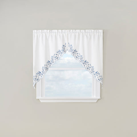 Blue swag curtain