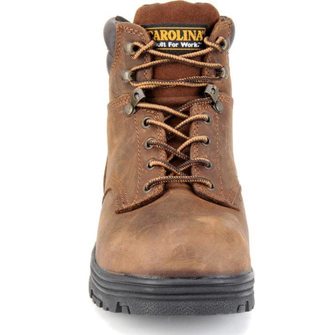 Steel toe Carolina work boot, front view.