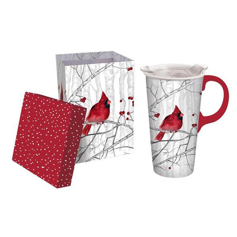 Ceramic Travel Cup Perching Cardinal 3CTC007309