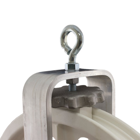 Clothesline pulley with brake.
