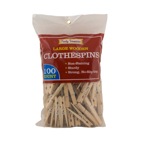 100 wooden clothspins in plastic bag.