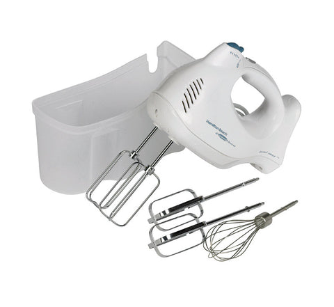 Hamilton Beach White 6-speed Hand Mixer showing parts