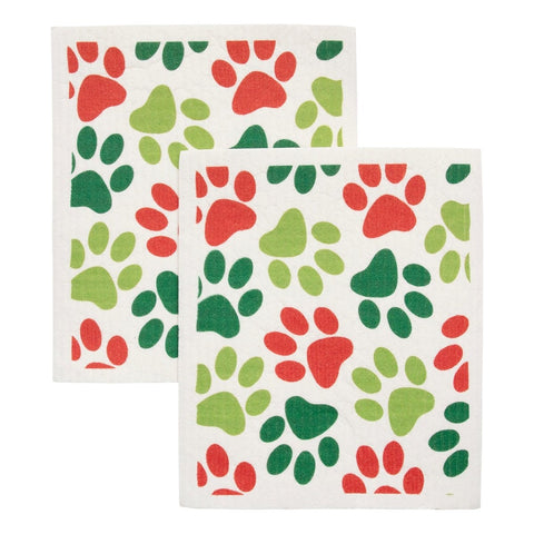 Red and Green Paw Prints Swedish Dish Cloth 2 pk 23028