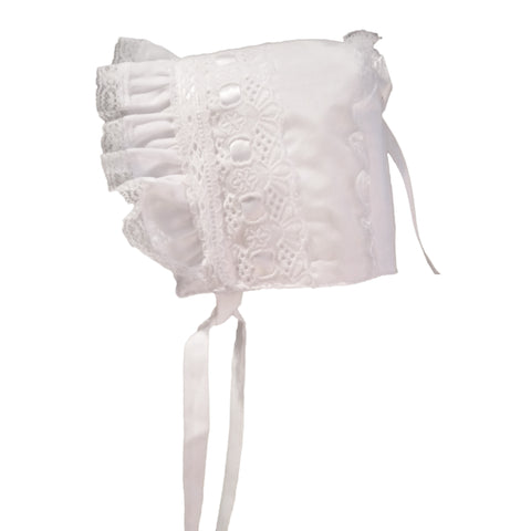 White Ribbon baby with white eyelet and satin ribbon.