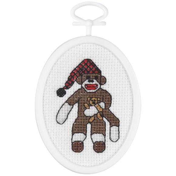 mini cross stitch kit Peejay Sock Monkey