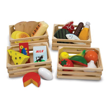 Wooden food group set in crates