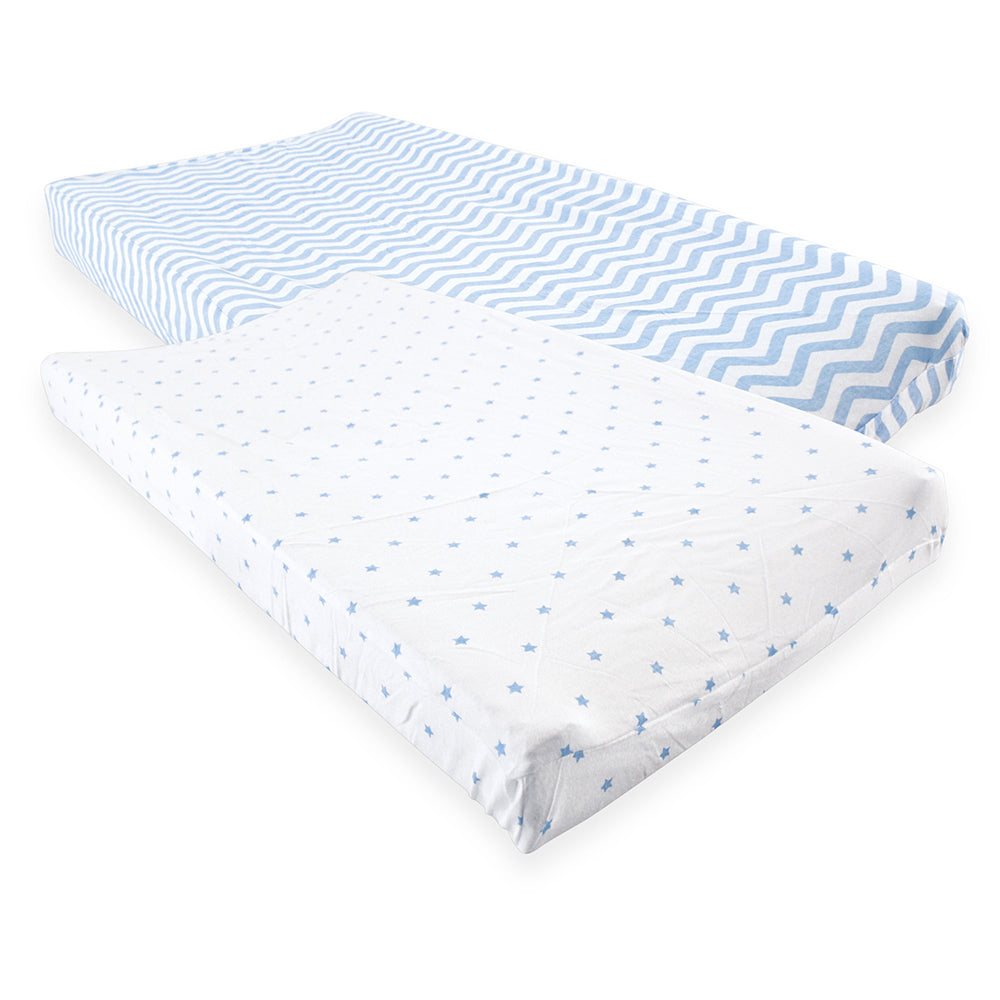 2-Pack Blue Chevron Stars Fitted Changing Pad Covers 04176