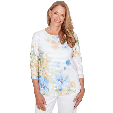 Women's Placed Floral Stripe Top 04452