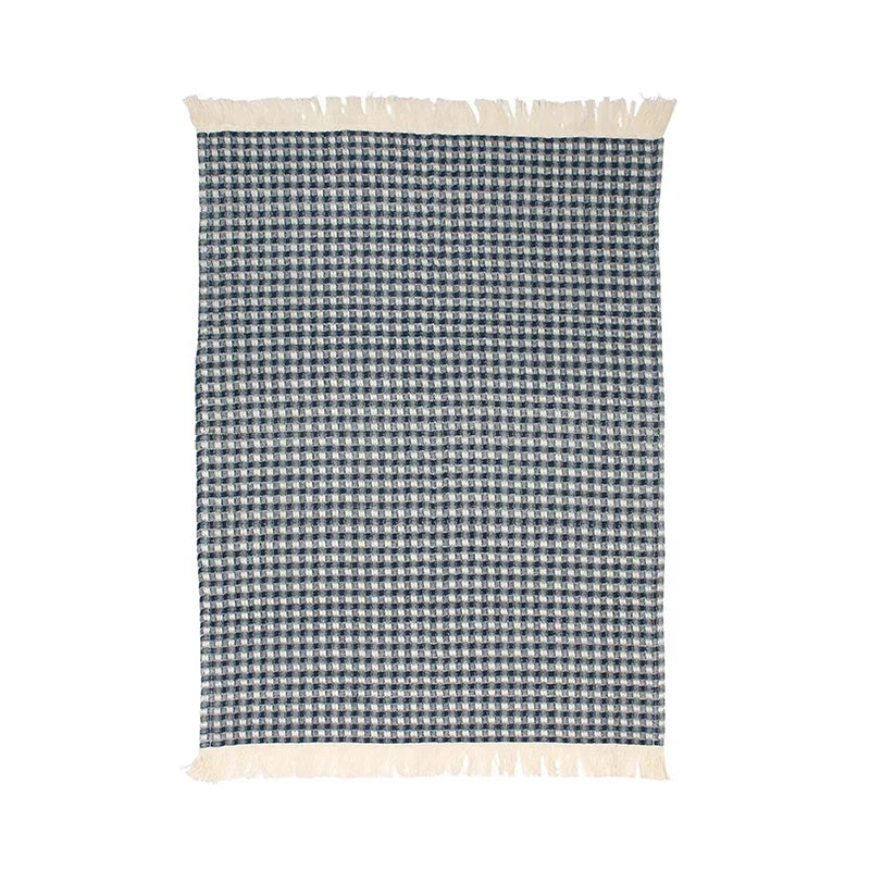 Navy Waffle Weave Kitchen Towel with Fringe