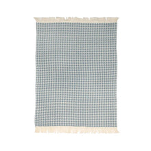 Blue Waffle Weave Kitchen Towel with Fringe