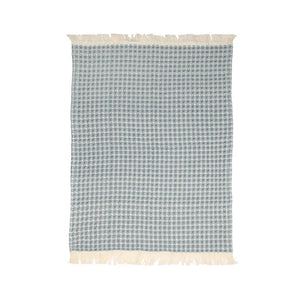 Blue Waffle Weave Kitchen Towel with Fringe