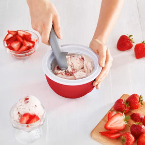 Red Mini  Ice Cream Maker 
with strawberry icecream 