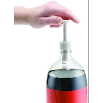 Fizz-Keeper Pump Cap 05002 inserted in soda bottle with hand pushing down on it
