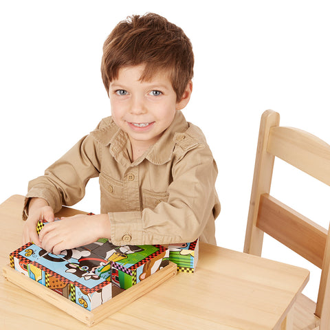 wooden cube puzzle in use