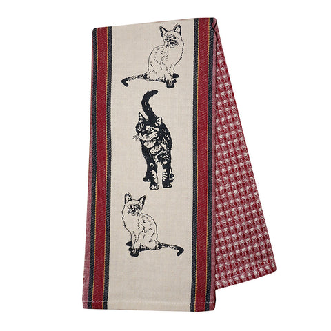 Red Waffle Weave House Cats Kitchen Towel 1019504