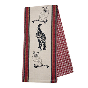 4 Multiple Colors Half Linen Jacquard Kitchen Towels Cats Set of 2