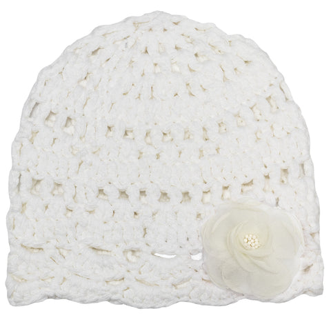 Cream Baby Girls' Lace Crochet Hat with Flower 1025