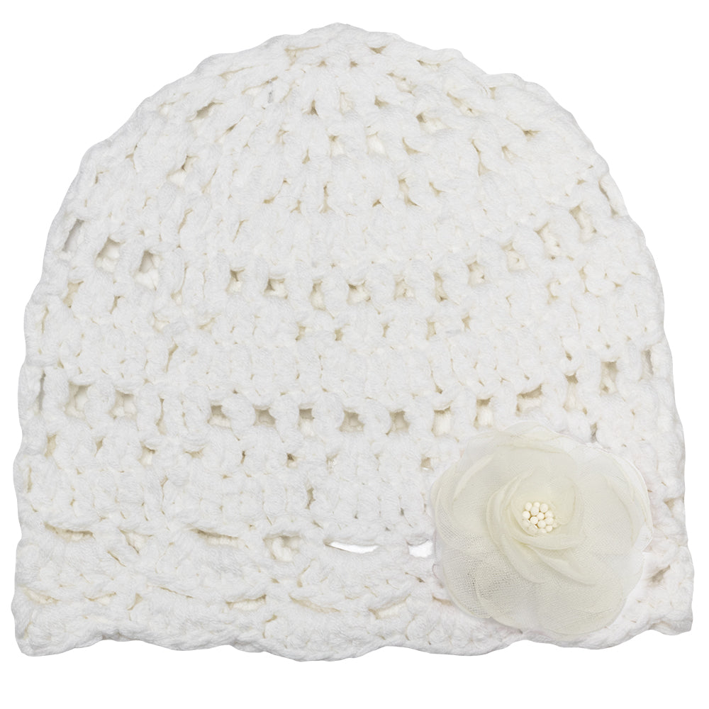 Cream Baby Girls' Lace Crochet Hat with Flower 1025