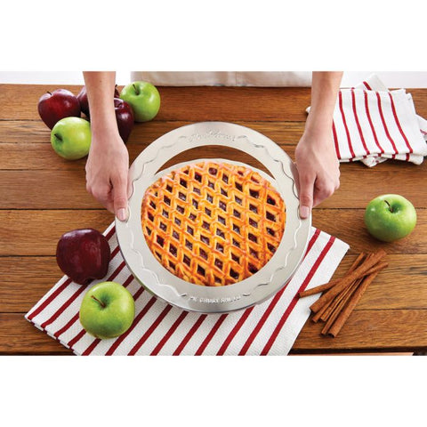 Mrs. Anderson's Baking Pie Crust Shield 104 shown on a pie crust