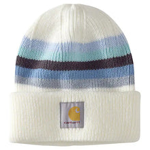 Winter White Stripe Women's Acrylic Rib-Knit Beanie 105560