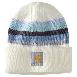 Winter White Stripe Women's Acrylic Rib-Knit Beanie 105560