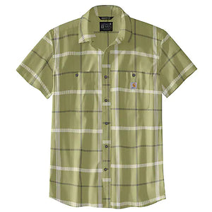 Olive Men's Rugged Flex Short-Sleeve Plaid Shirt 105701-GCI