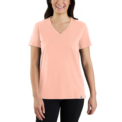 Tropical Peach Women's Solid Short-Sleeve V-Neck T-Shirt 105739-Q74