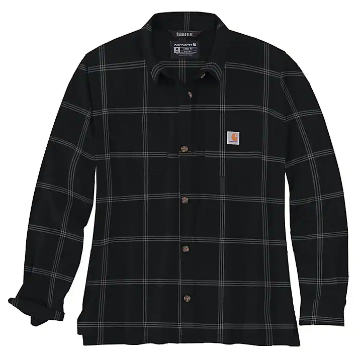 Black Women's Rugged Flex Flannel Long-Sleeve Plaid Shirt 105989-N04