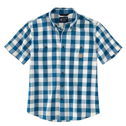 Deep Lagoon Short-Sleeve Plaid Shirt