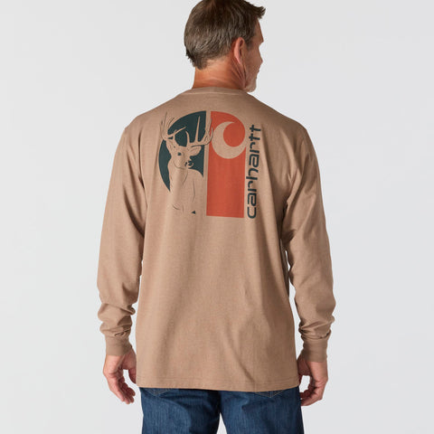 Carhartt men's loose fit deer graphic long-sleeve tee shirt 107041 showing back
