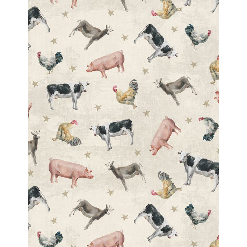 Novelty Quilt Fabric by the Yard Cotton Cloth Material Farm Animal Print