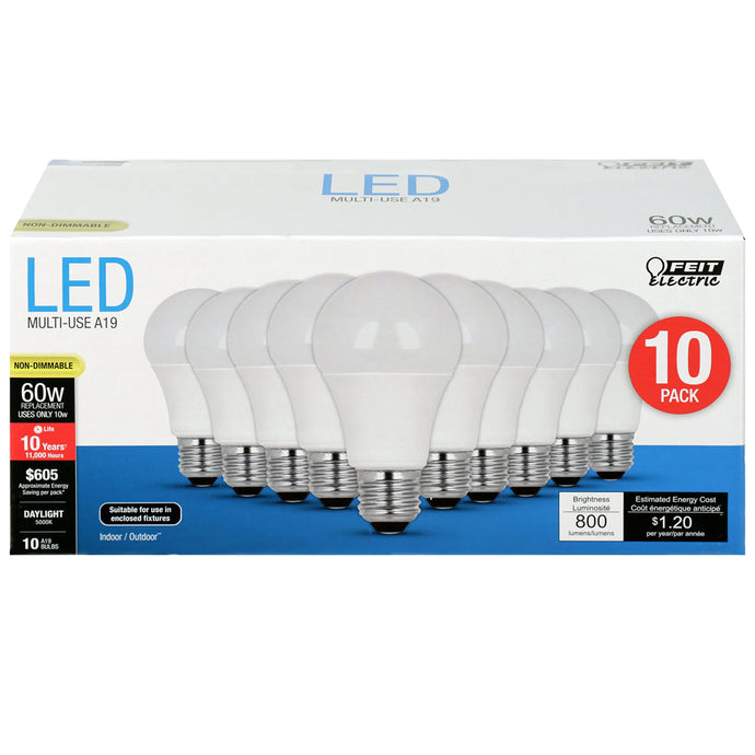60W A19 Daylight General Purpose LED Light Bulbs 10-Pack A80085010K