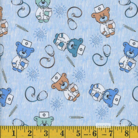 blue Doctor Teddy Minky Fleece Fabric 110