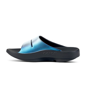 Oofos Ooahh Luxe Slide Sandal in frost instep view